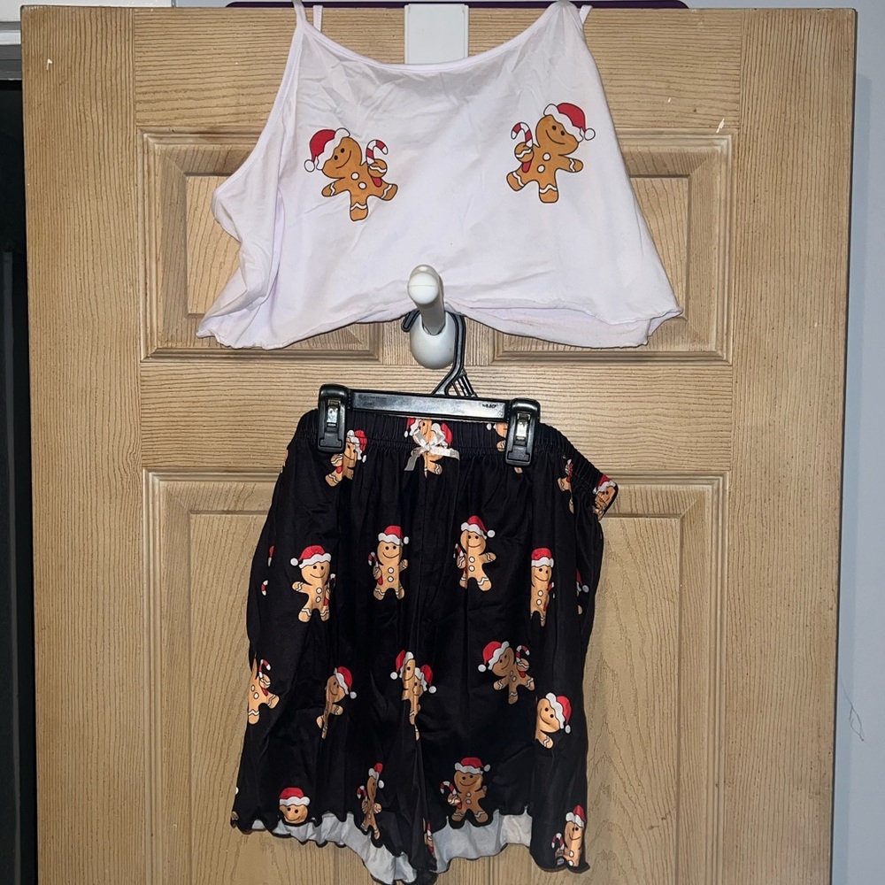 SHEIN Black and Red Gingerbread Pajama Set